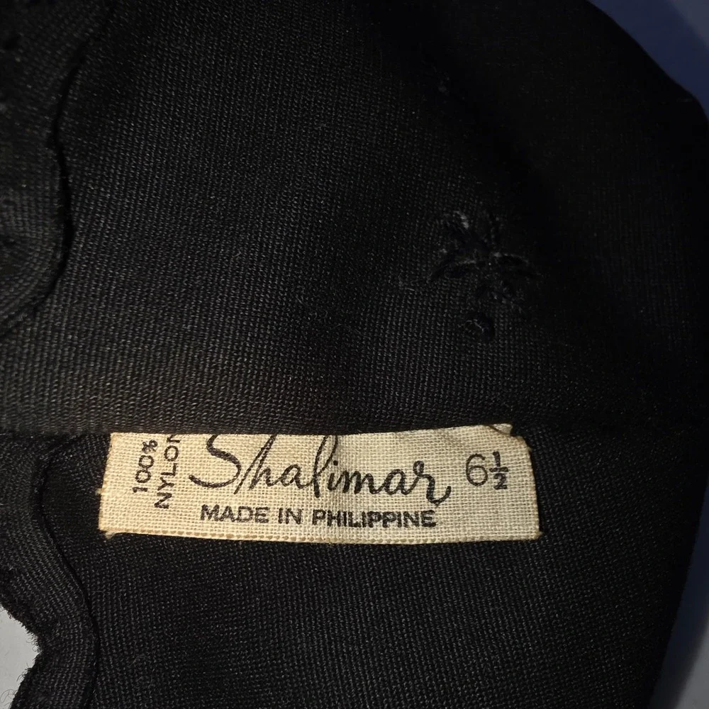 Shalimar Vintage‎ Black Nylon Embroidered Scalloped Opera Gloves Size 6.5 1950s